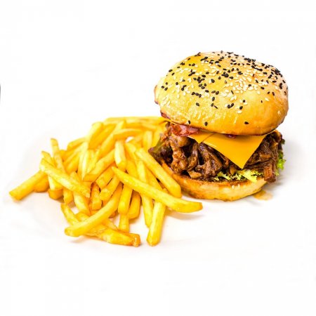 Bravčový burger, hranolky