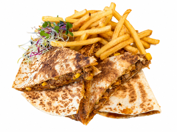 Quesadilla s hovädzím mäsom, hranolky